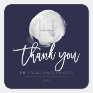 PixDezines Monogram Silver Foil, DIY Navy Blue Square Sticker