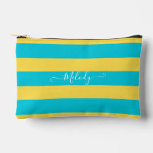 PixDezines Monogram Striped Turquoise Lemon Yellow