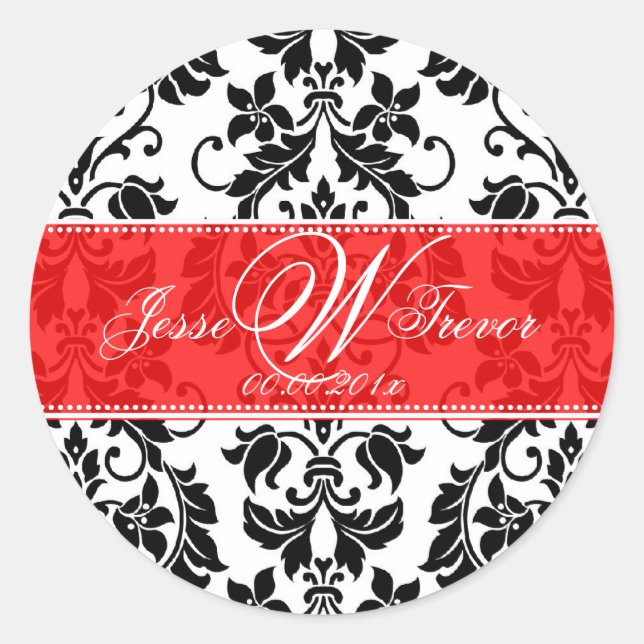 PixDezines Monogram Tanza Damask, DIY background Classic Round Sticker (Front)