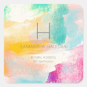PixDezines Monogram Watercolor Brush Strokes Square Sticker