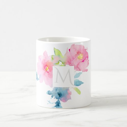 PixDezines MONOGRAM WATERCOLOR GARDEN ROSE PINK Coffee Mug