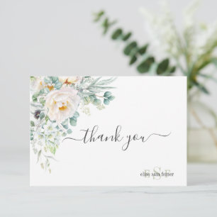 PixDezines Monogram Watercolor Peonies Anemone Thank You Card