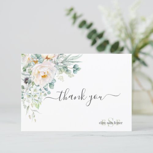 PixDezines Monogram Watercolor Peonies Anemone Thank You Card