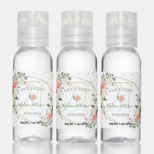 PixDezines Monogram White Roses Peach Peonies Hand Sanitizer