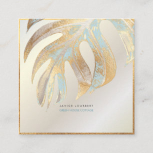 PixDezines MONSTERA, DUO TONE FAUX FOIL Square Business Card