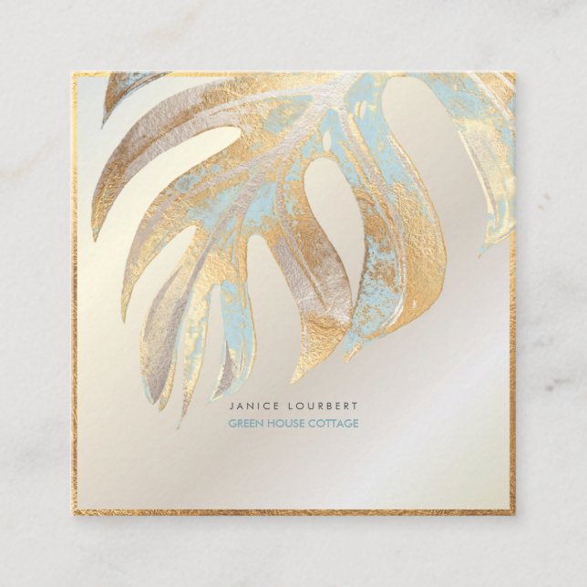 PixDezines MONSTERA, DUO TONE FAUX FOIL Square Business Card (Front)