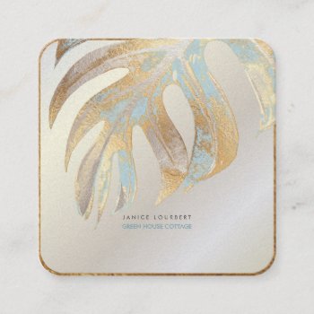 Pixdezines Monstera  Duo Tone Faux Foil Square Business Card by Create_Business_Card at Zazzle