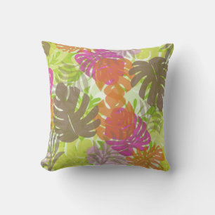 PixDezines monstera+hibiscus/diy background Throw Pillow