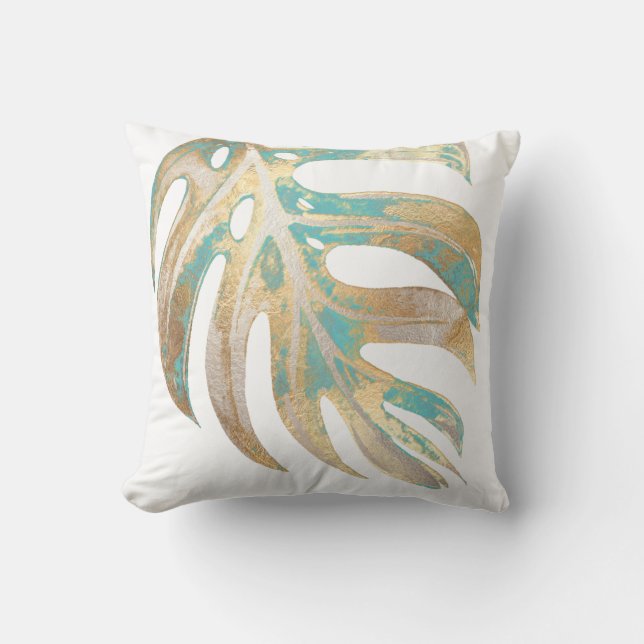 PixDezines MONSTERA LEAVES DIY TEAL Throw Pillow (Front)