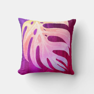PixDezines MONSTERA LEAVES OMBRE WATERCOLOR Throw Pillow