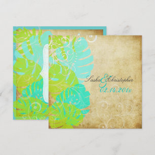 PixDezines MONSTERA LEAVES+SWIRLS/GREEN+TURQUOISE Invitation