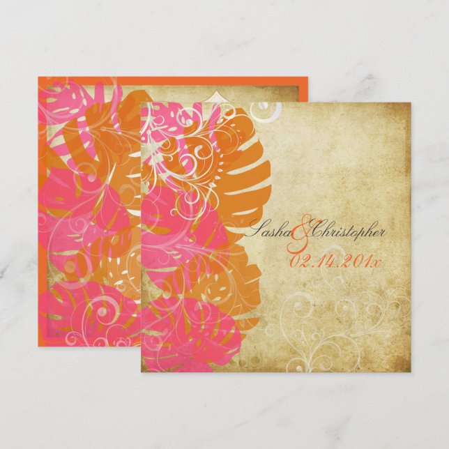 PixDezines MONSTERA/PINK/ORANGE/SWIRLS Invitation (Front/Back)