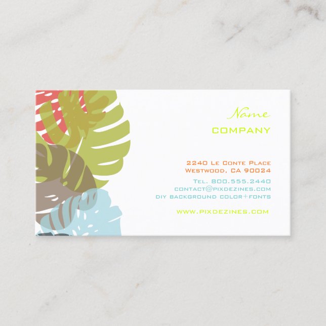 PixDezines Monstera, retro tropical foliage Business Card (Front)