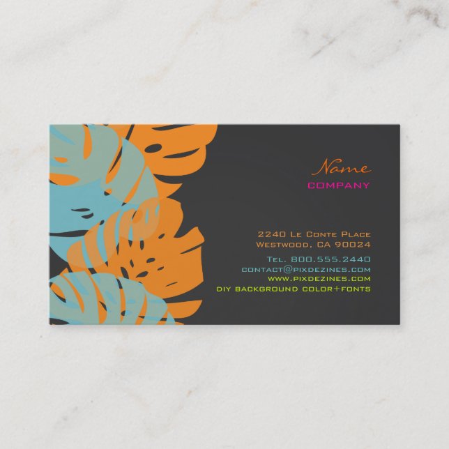 PixDezines Monstera, retro tropical foliage Business Card (Front)