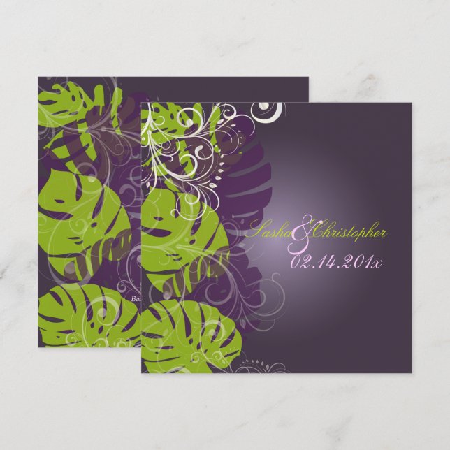PixDezines MONSTERA+SWIRLS PURPLE+GREEN Invitation (Front/Back)