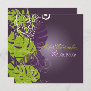 PixDezines MONSTERA+SWIRLS PURPLE+GREEN Invitation