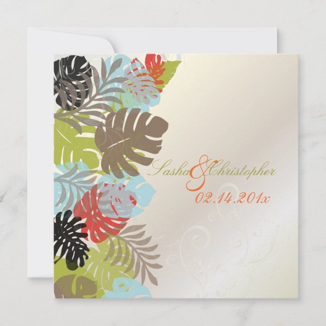 PixDezines Monstera, Tropical Foliage+Swirls Invitation (Front)