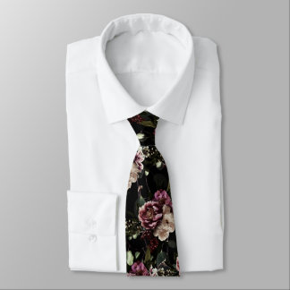 PixDezines Moody Botanical Blue Cream Flowers Neck Tie