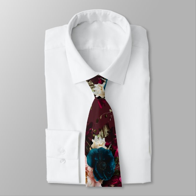 PixDezines Moody Botanical Flowers DIY Background Neck Tie (Tied)