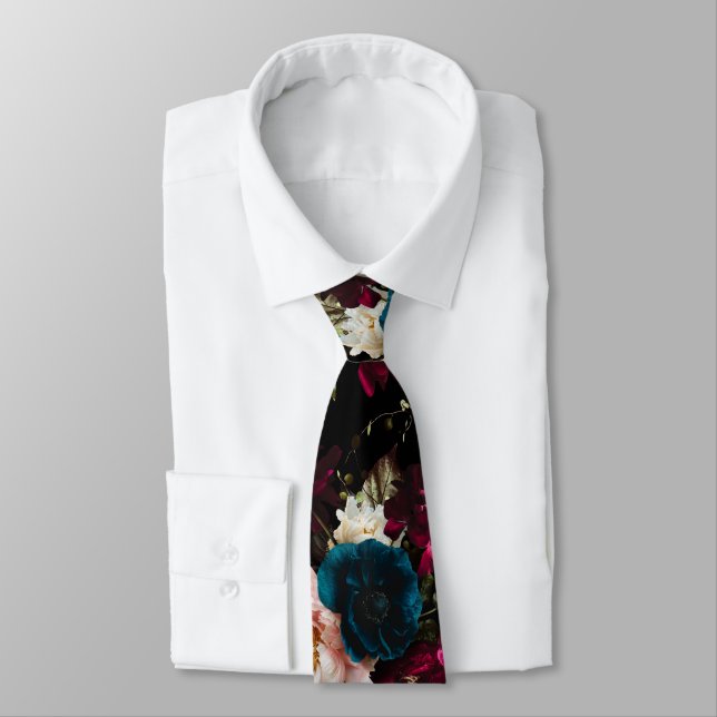 PixDezines Moody Botanical Flowers DIY Background Neck Tie (Tied)