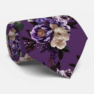 PixDezines Moody Botanical Purple Flowers Neck Tie