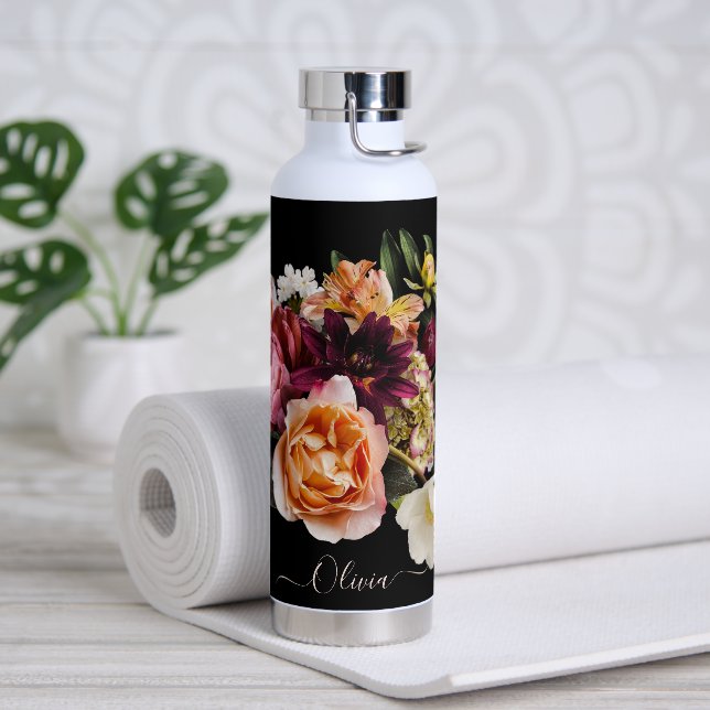 PixDezines Moody Flower Bouquet DIY Background Water Bottle (Yoga)
