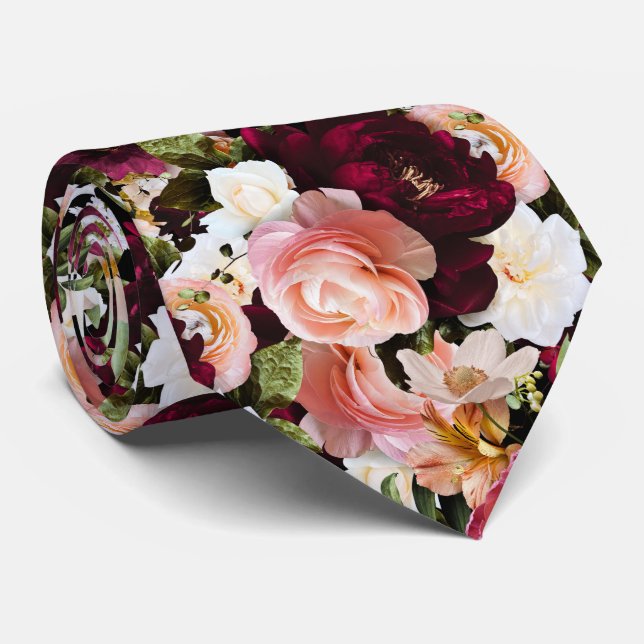 PixDezines Moody Fresh Flowers DIY Background Neck Tie (Rolled)