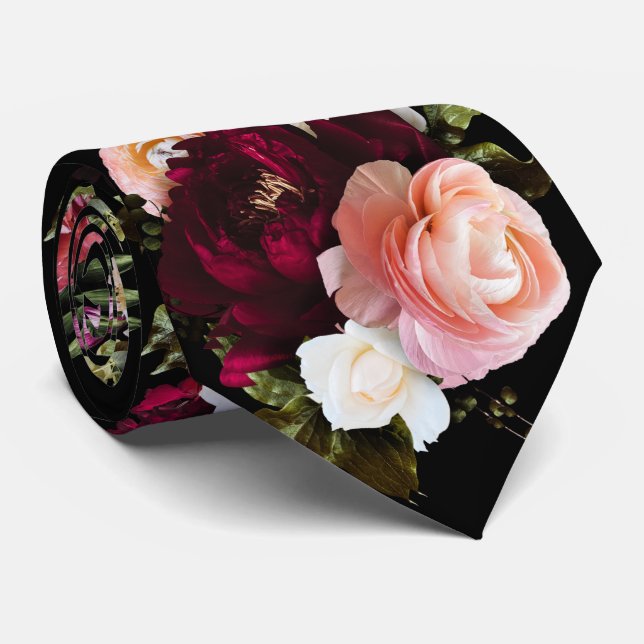PixDezines Moody Fresh Flowers DIY Background Neck Tie (Rolled)