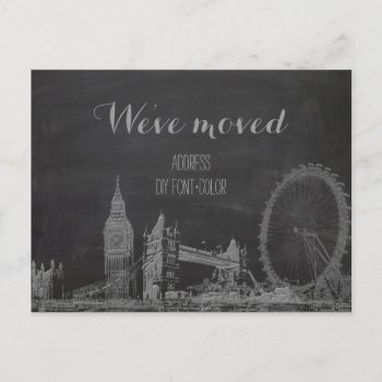 Pixdezines/moving/chalkboard/london Sketched Announcement Postcard by custom_stationery at Zazzle