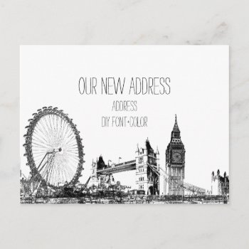 Pixdezines/moving/london Citiscape/sketched Announcement Postcard by custom_stationery at Zazzle