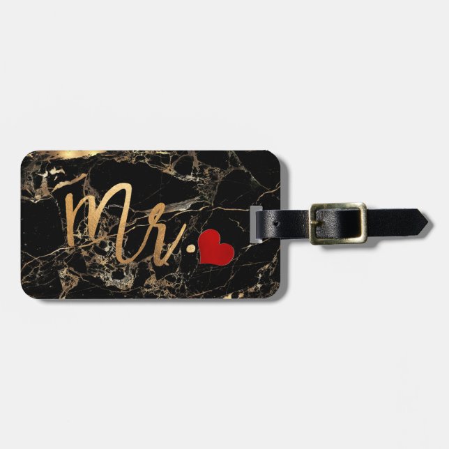 PixDezines MR BLACK MARBLE+FAUX GOLD Luggage Tag (Front Horizontal)