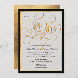 PixDezines Mr Mrs Faux Gold Fancy Script Invitation