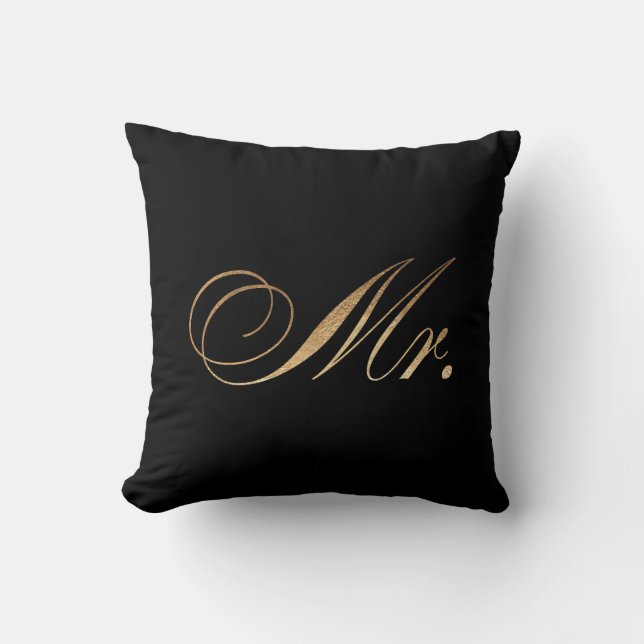 PixDezines Mr. pillow/faux gold foil Throw Pillow (Front)