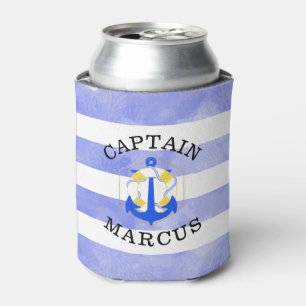 PixDezines Nautical Stripes+Anchor+Lifesaver Can Cooler