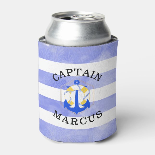 PixDezines Nautical Stripes+Anchor+Lifesaver Can Cooler (Can Front)