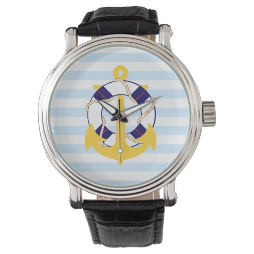 PixDezines nautical stripesanchorlifesaver Watch