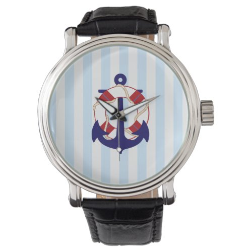 PixDezines nautical stripesanchorlifesaver Watch