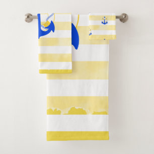 PixDezines Nautical Stripes+Life Savers Bath Towel Set