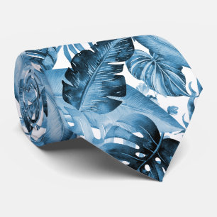 PixDezines Navy Blue Tropical Foliage Neck Tie