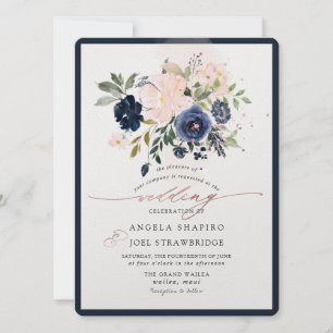 PixDezines Navy Blush Watercolor Flowers Invitatio Invitation