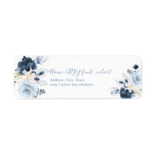 PixDezines NavyDusty Blue Watercolor Flowers Label