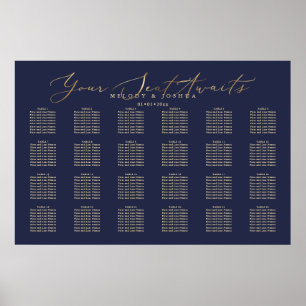 PixDezines Navy Faux Gold Calligraphy, Seating  Poster
