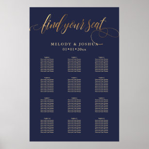 Pixdezines Navy Gold Calligraphy Seating Chart
