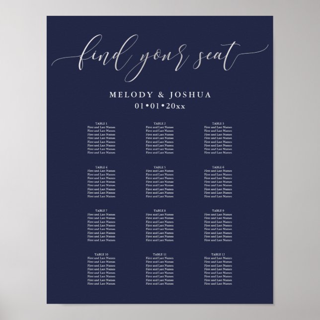 PixDezines Navy Modern Calligraphy, Seating Chart (Front)