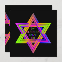 PixDezines Neon Colors Star of David/Bat Mitzvah Invitation