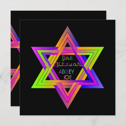 PixDezines Neon Colors Star of DavidBat Mitzvah Invitation