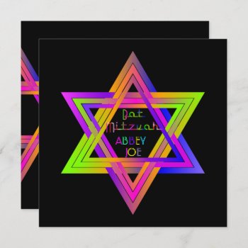 Pixdezines Neon Colors Star Of David/bat Mitzvah Invitation by custom_mitzvah at Zazzle