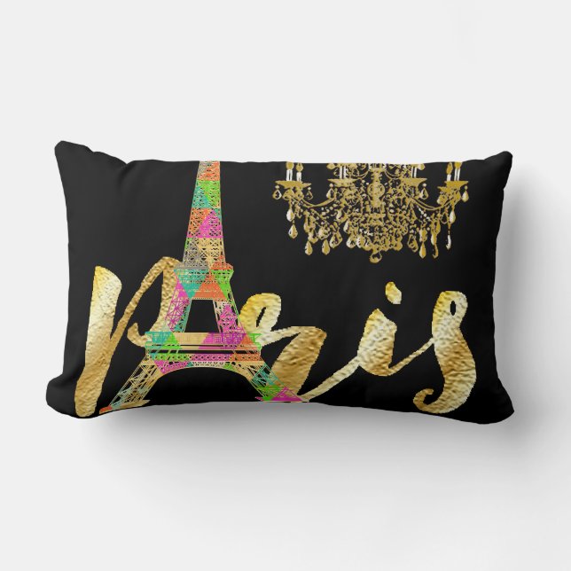 PixDezines neon eiffel tower/faux gold Lumbar Pillow (Front)