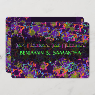 PixDezines NEON/GRUNGE STARS/BAR+BAT MITZVAH Invitation