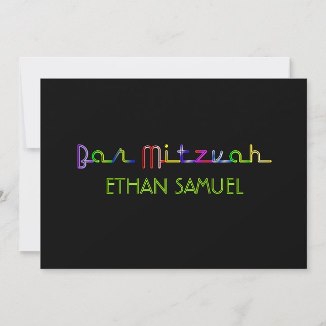 PixDezines neon lights bar mitzvah Invitation (Front)